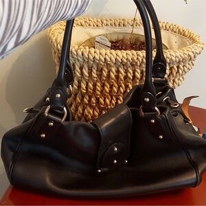 St. John Black Leather Satchel Bag Made in Italy Gold Hardware